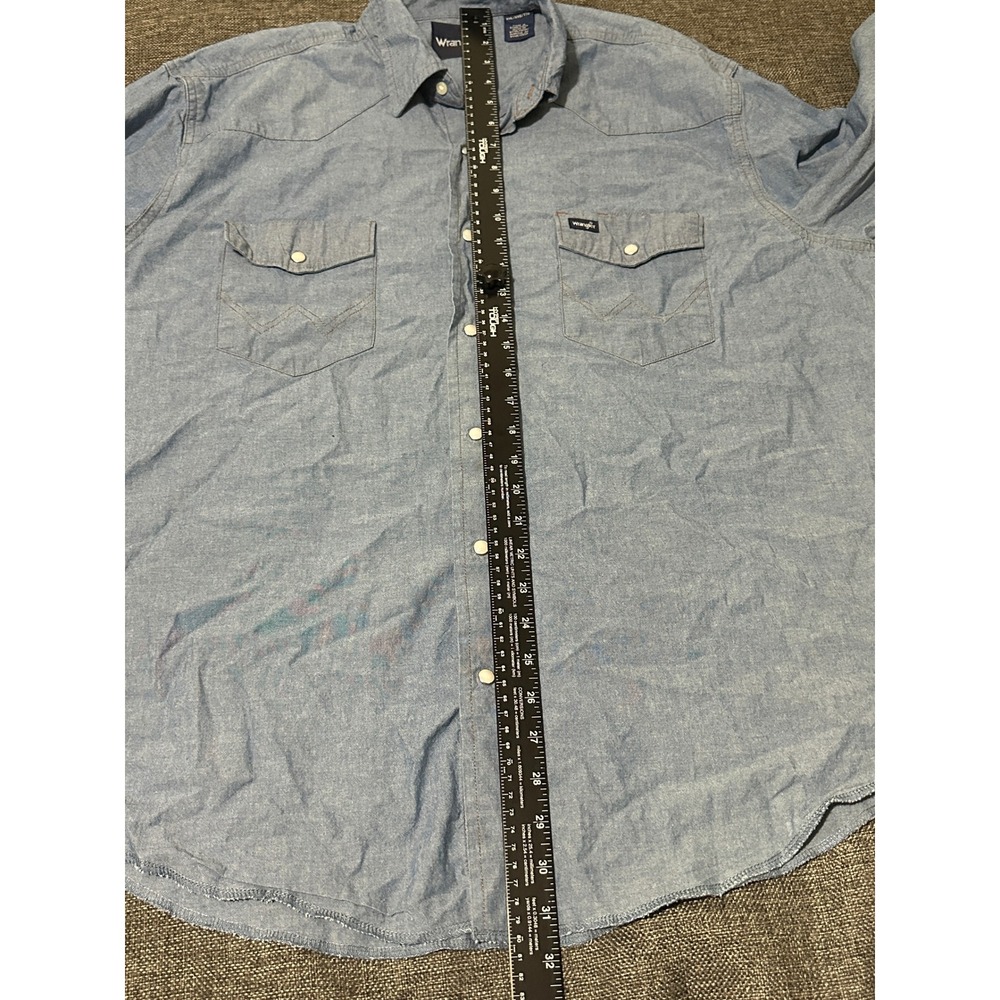 Wrangler Men's XXL Long Sleeve Western Denim Shirt Blue Pearl Snap - Picture 2 of 10